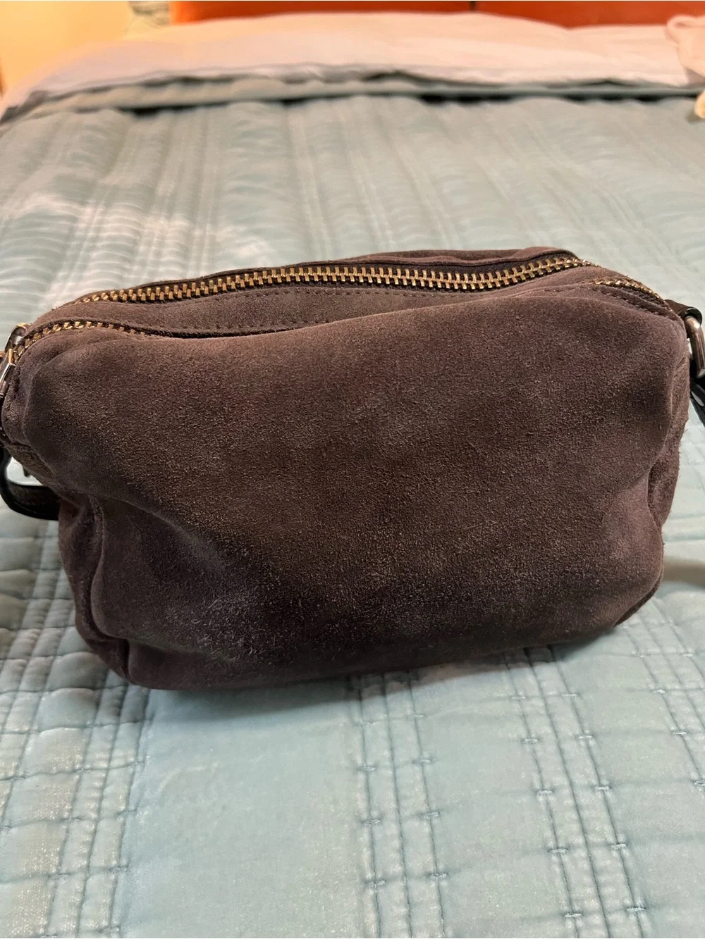silence + noise Gray Suede Crossbody Bag with Black Trim